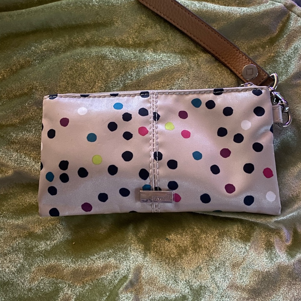 Jewell by thirty-one Wristlet Woman's Multi color Polka Dot On Light Tan Wallet